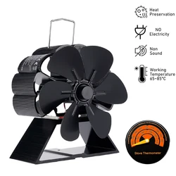 Miniventilador para hogar de 6 aspas, estufa de calor con ventilador, quemador de leña, calentador ecológico silencioso de ahorro de energía, distribución de calor eficiente para el hogar