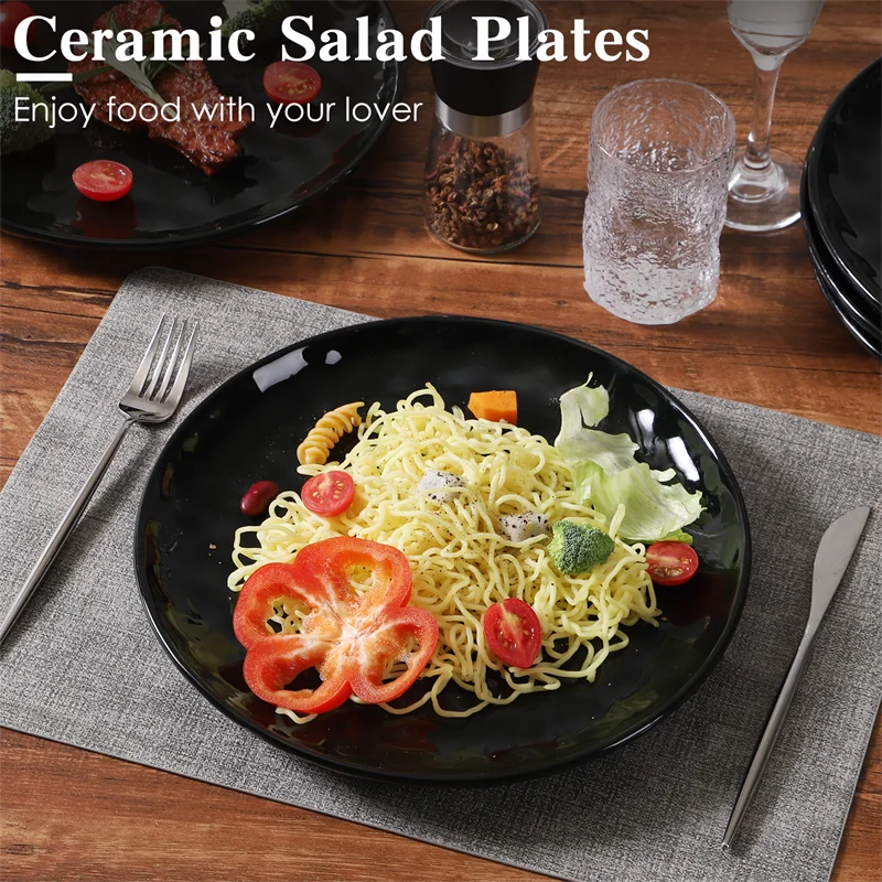 6PCS Black Plate Creative Western Vegetable Plate Kiln Change Peacock Black Bowl  Dinner Set Plates and Dishes for Home Use