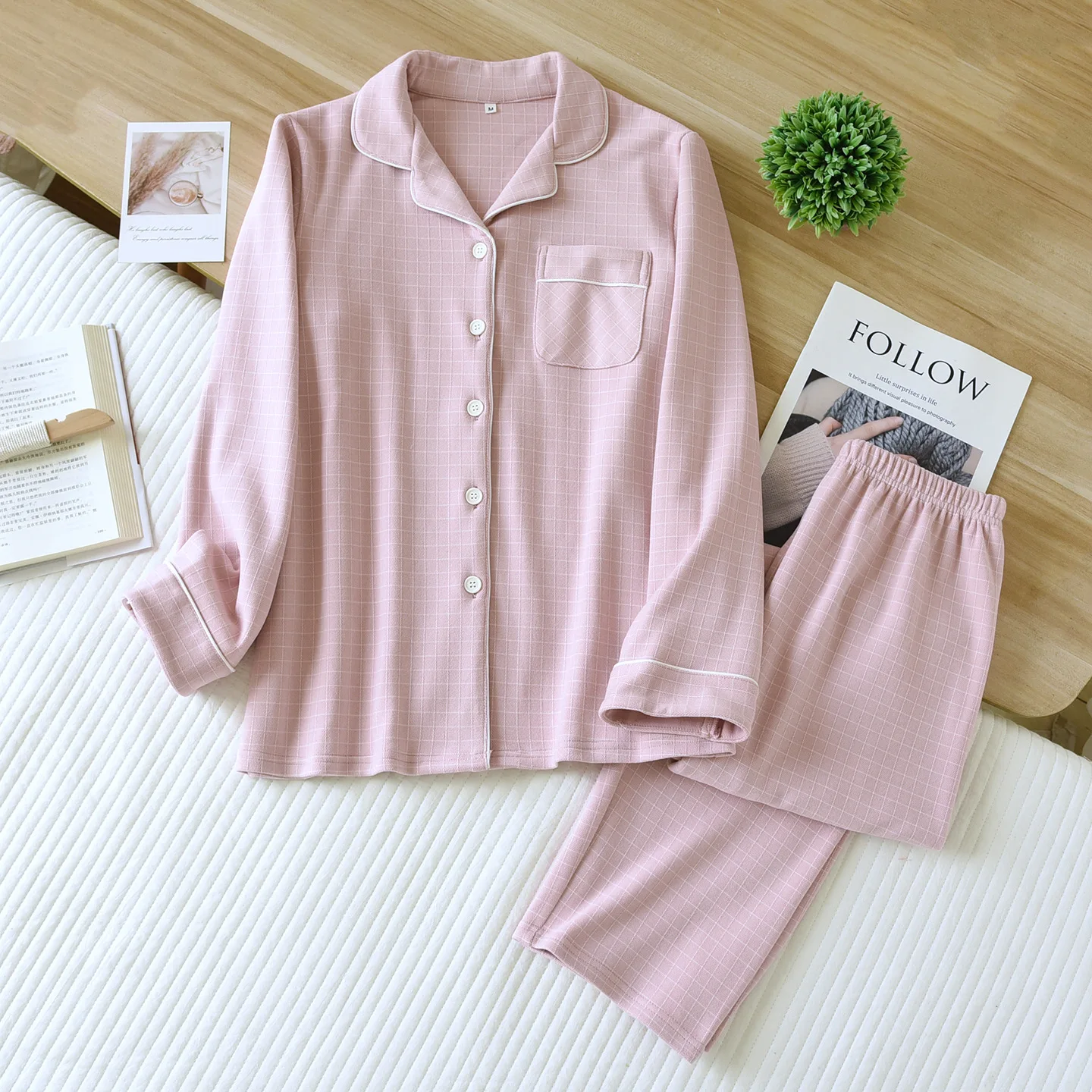 الخريف والشتاء زوجين منامة منقوشة ملابس منزلية بسيطة المرأة طويلة الأكمام الرجال ملابس المنزل فضفاضة مجموعة