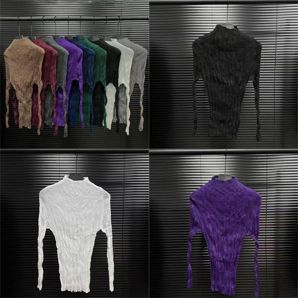 

Miyake Fold 2025 Новая складная верхняя рубашка с воротником-стойкой и длинными рукавами, модная и универсальная нижняя рубашка с высоким воротником для женщин