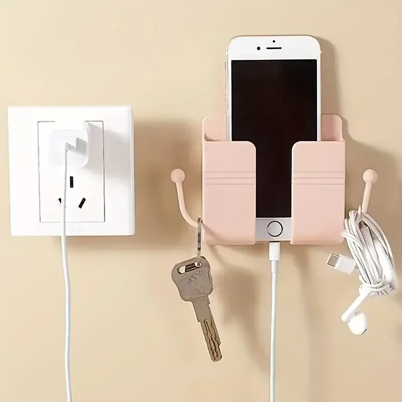 Самоклеящийся настенный органайзер, ящик для хранения, настенный держатель для телефона, пластиковая подставка для зарядки телефона, кронштейн, держатель для спальни, офиса