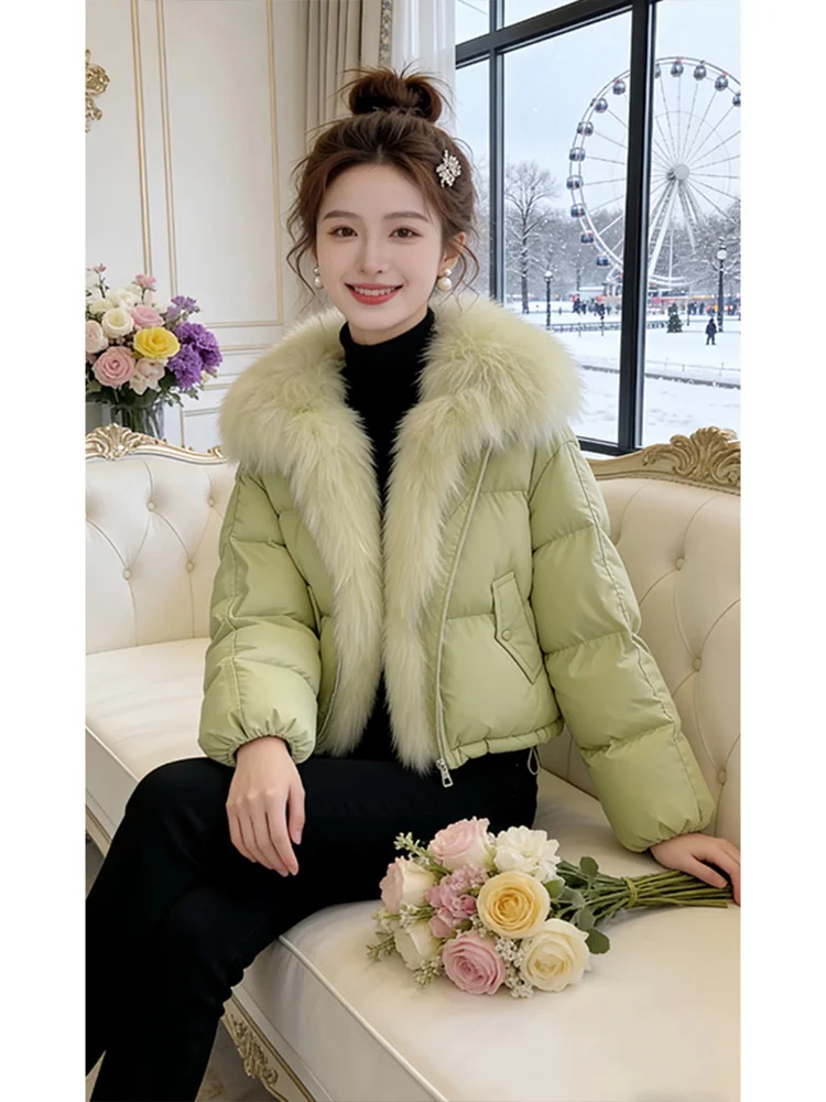 

Корейская женская куртка из утепленного хлопка с большим меховым воротником, теплая и модная зимняя верхняя одежда