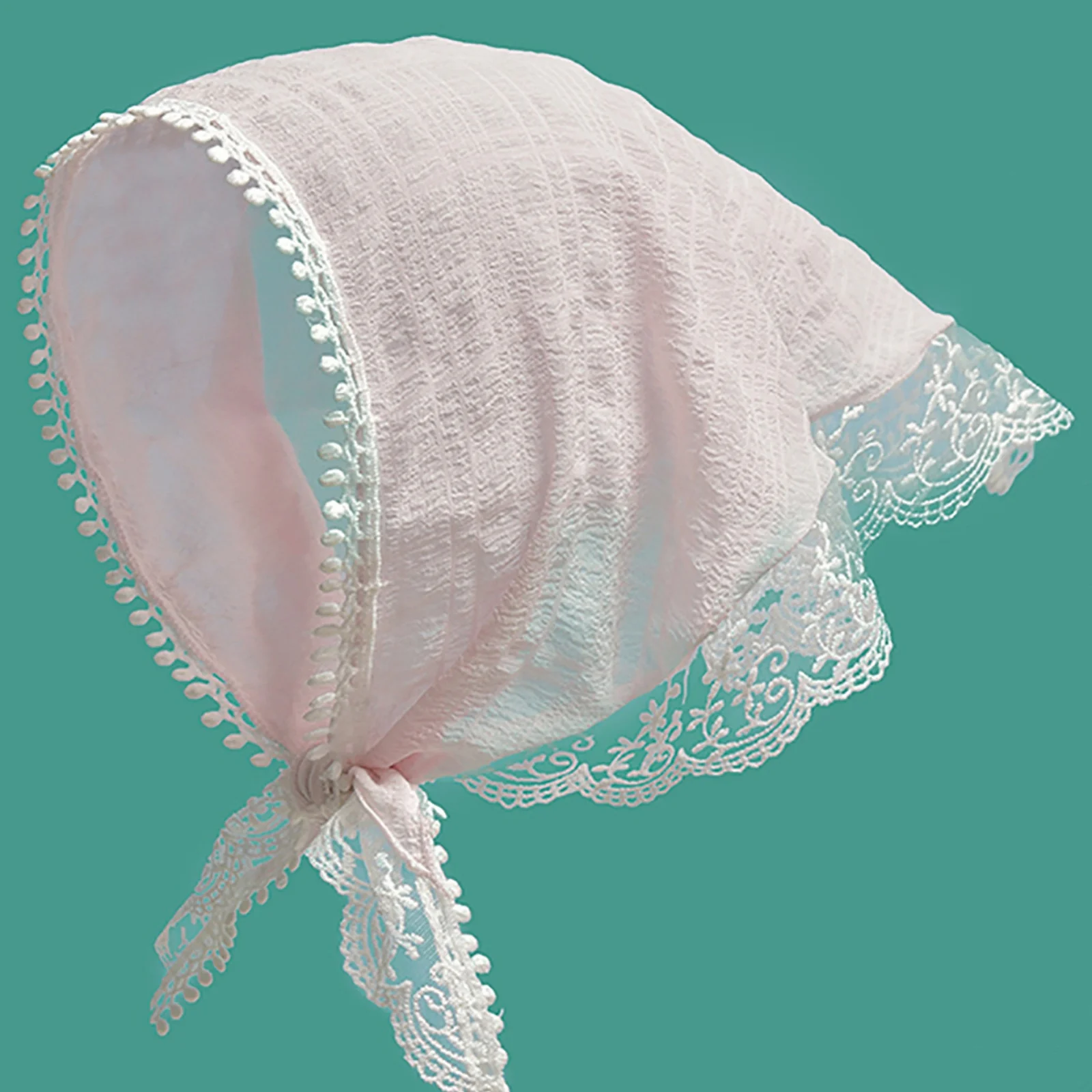 1PC Summer Pink Lace Headscarf, Vintage Floral Kerchief Bandana, Sweet Triangle Hair Scarf For Women Girls Vacation Beach Picnic image 3