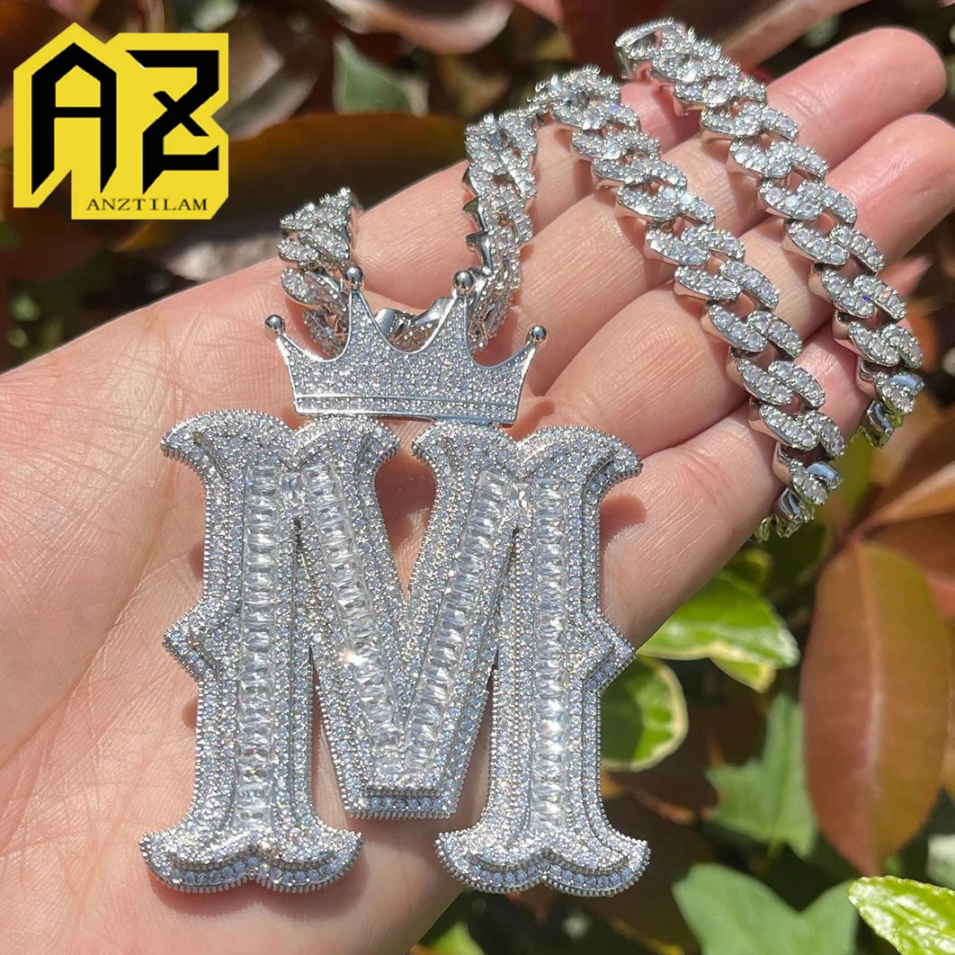 Crown Bail BIG Customized 26 Letters Iced Out Pendant Necklaces For Men Bling Zircon Necklace Hip Hop Jewelry Brass Freeshipping