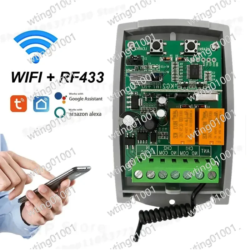 for Tuya WiFi Garage Door Receiver 2CH 433.92MHz Universal Fixed Rolling Code Compatible 7-32V Smart Home Automation Control