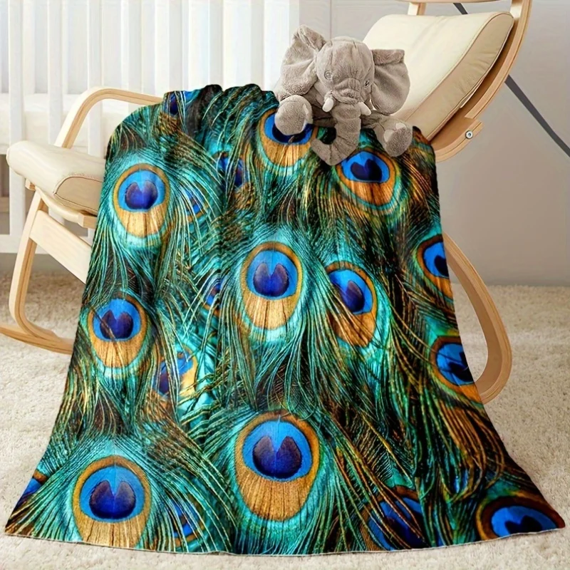 Comfortable, Warm and Soft 1 Peacock Feather Pattern All Season Flannel Blanket | Travel Blanket