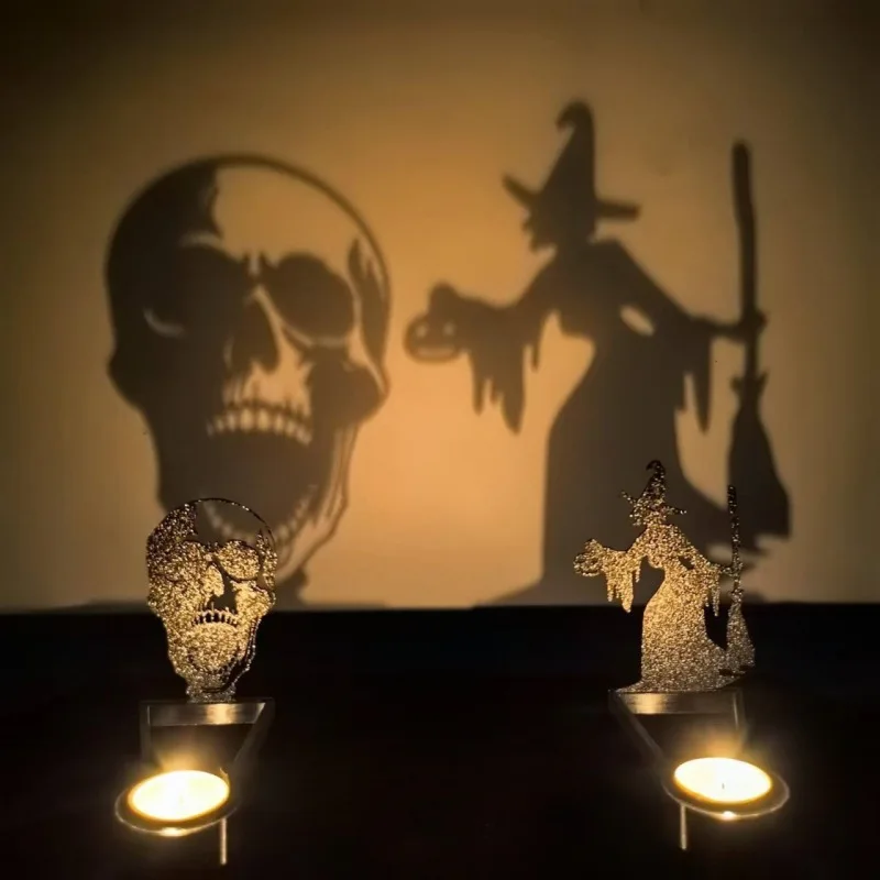 

Halloween Creative Candlestick Horror Projection Candle Bat Death Shadow Candlestick Ornament Gothic Horror Atmosphere Home Deco