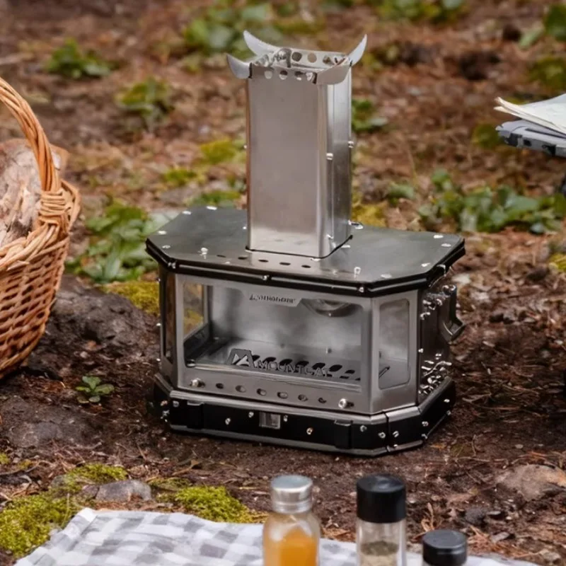 Mini Outdoor Firewood Stove Stainless Steel Portable Bonfire Travel Camping Stove Winter Cooking Burner Camping Fireplace