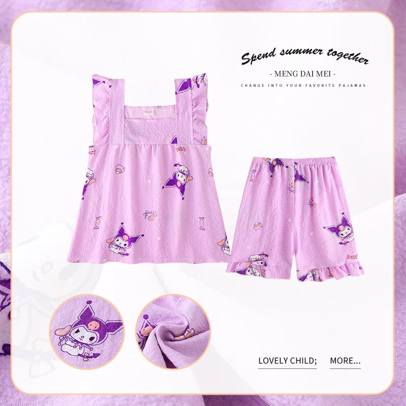 

Sanrios My Melody Cinnamoroll Kuromi Summer Thin Girls Pajamas Set Anime Kawaii Modal Suspenders Home Service Two-Piece Suit New