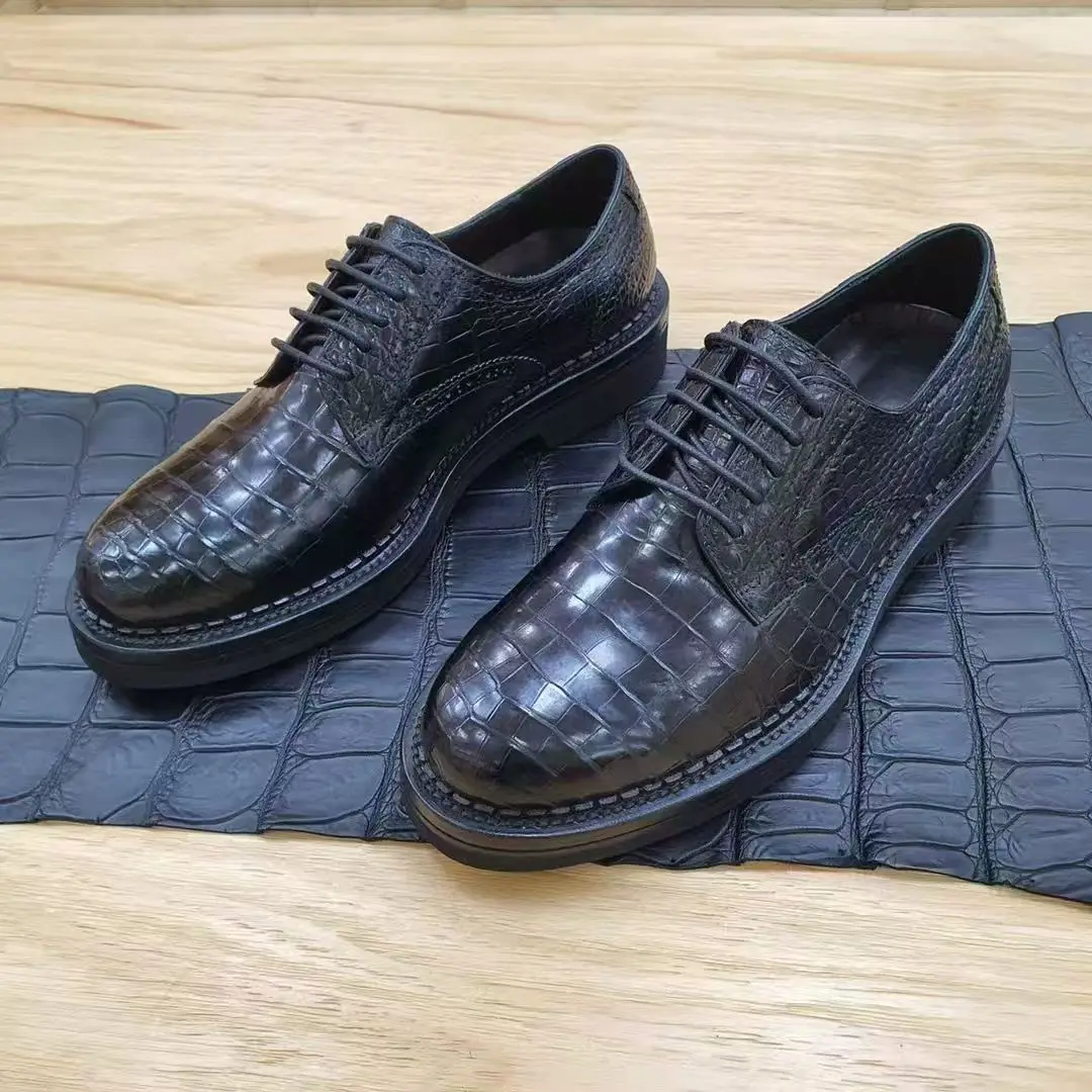 Genuine Crocodile Skin Men's Business Shoe Real Alligator leather Men Fashion Shoe Cowskin Lining Black color