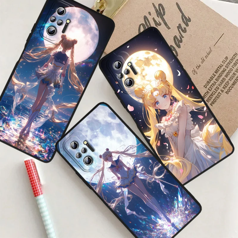 Sailor Moon Fashion Cute For Xiaomi Redmi Note 13 12R 12 12S Turbo 11 11T 11S 10 10S Pro Plus 5G Black Cover Phone Case