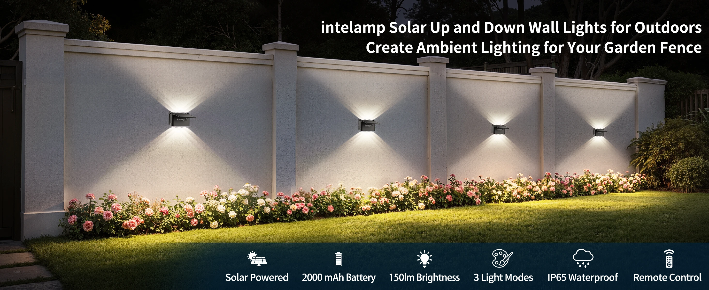 intelamp 2 Pack Outdoor Solar Wall Lights Dusk To Dawn Fence Deck Patio Light 3 Colors Mode With Remote For Wall Terraces Fences