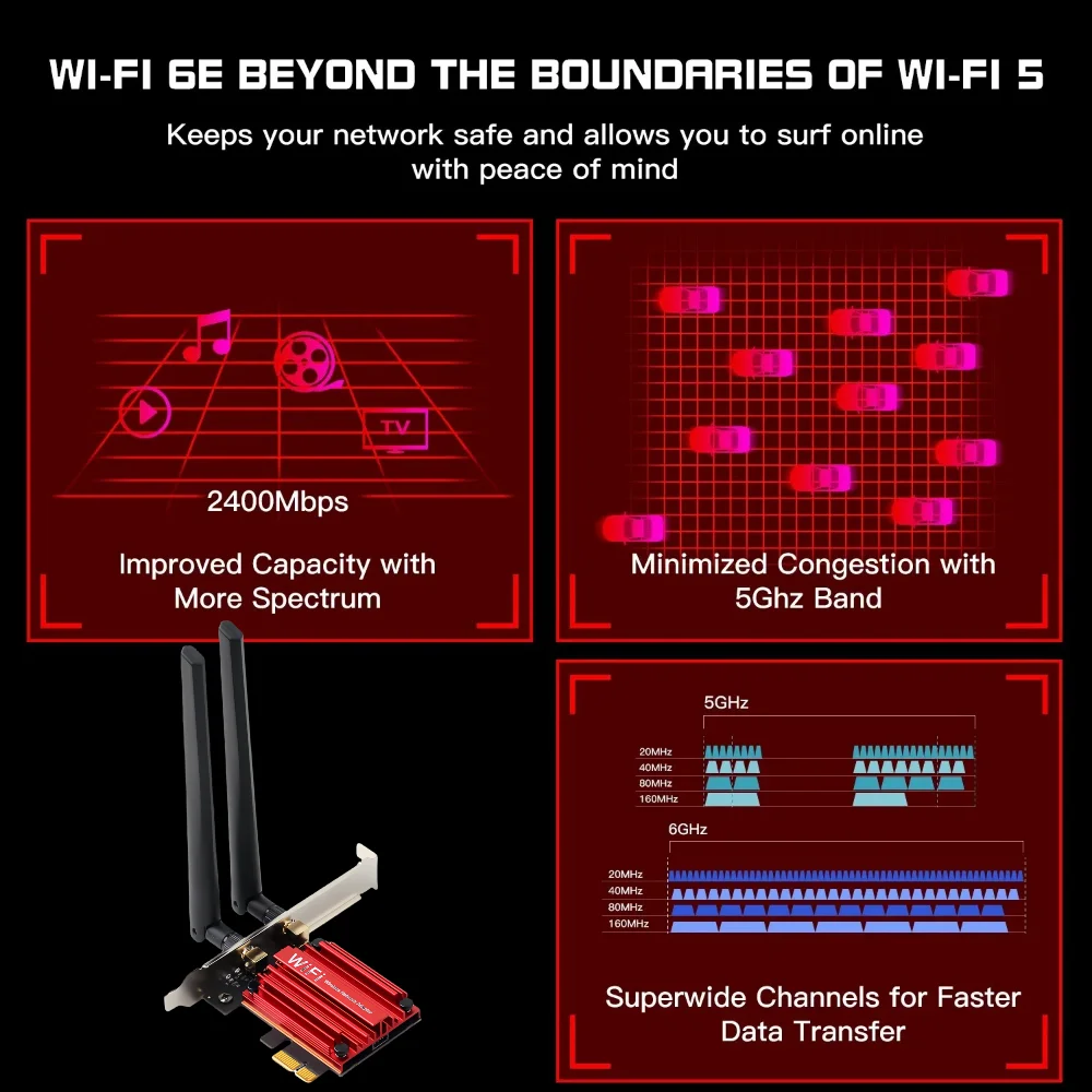 3000Mbps WiFi 6 Pcie Wireless Adapter AX3000 Dual Band 5Ghz/2.4Ghz for Bluetooth 5.2 WiFi6 Network Card Desktop PC For Win 10/11