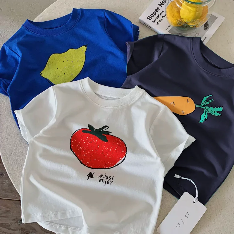 Children Short Sleeve T-shirt Summer New Product Boys Girls Korean Version Fun Fruit Print Tops Baby Round Neck Loose Tees