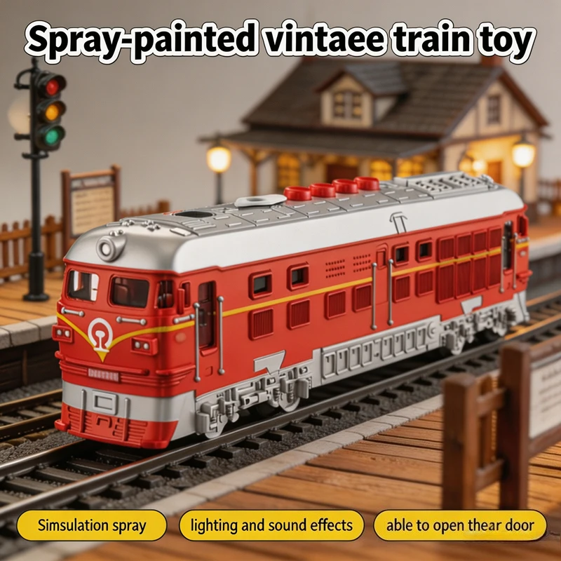 Retro Green Simulated Spray Inertia Train Toy Friction Powered Small Train Educational Play Toy  Perfect Birthday Present