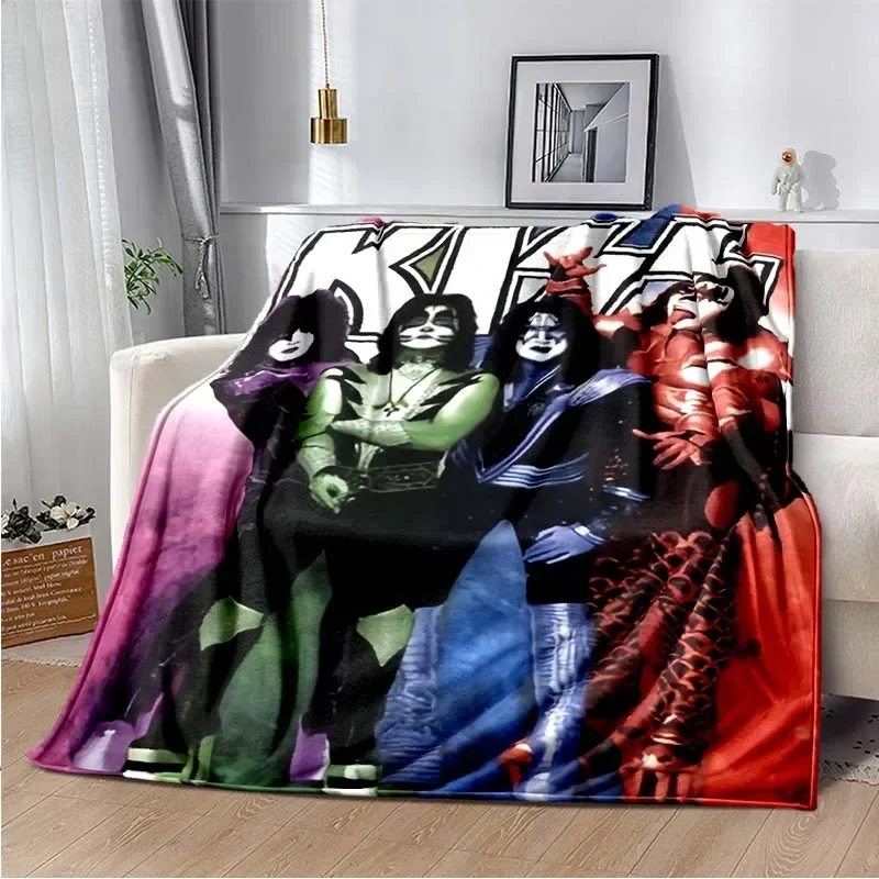 Kiss Band Logo Flannel Blanket Bed Cartoon Throw Soft Cartoon Printed Bedspread Sofa Picnic Blanket