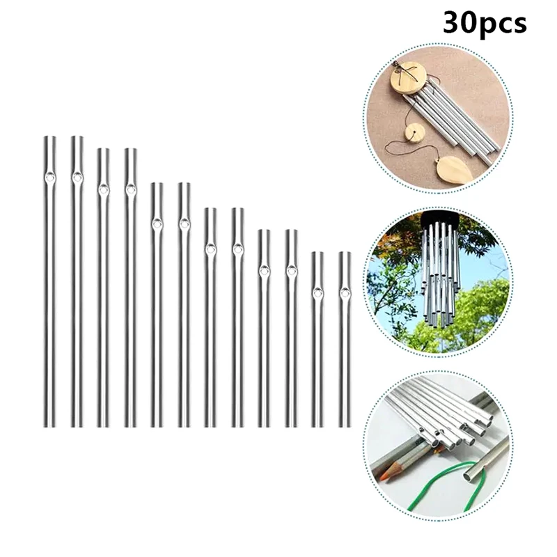 30Pcs Aluminum Tube DIY Wind Chime Material For Indoor Outdoor Decor & Crafts Multi-Size For Art & Handcrafts Wind Chime Parts