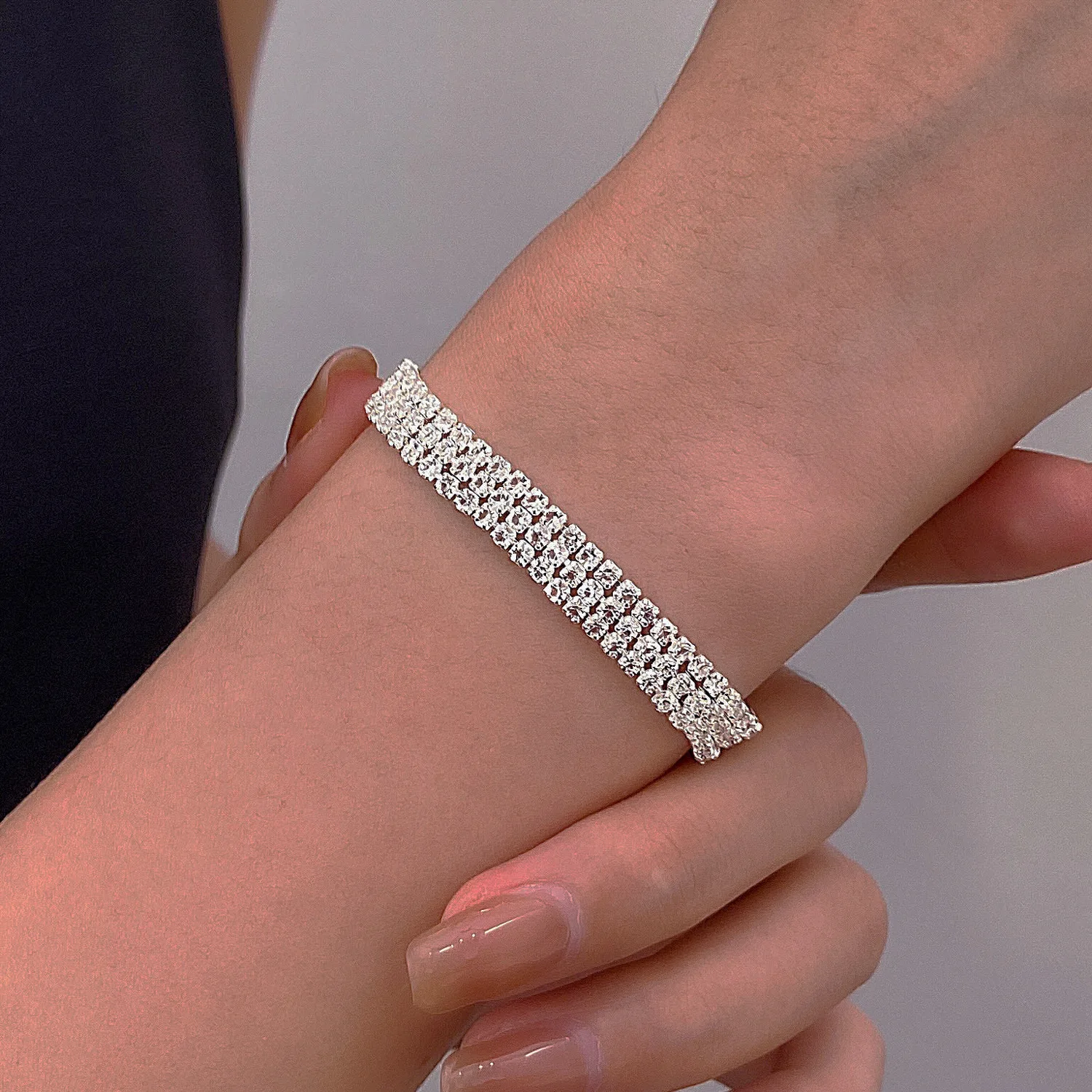 Korean Fashion Sparkling 3-Row Crystal Bracelet 2026 Trending New Jewelry Luxury Full Zircon Bracelets For Women Accessories