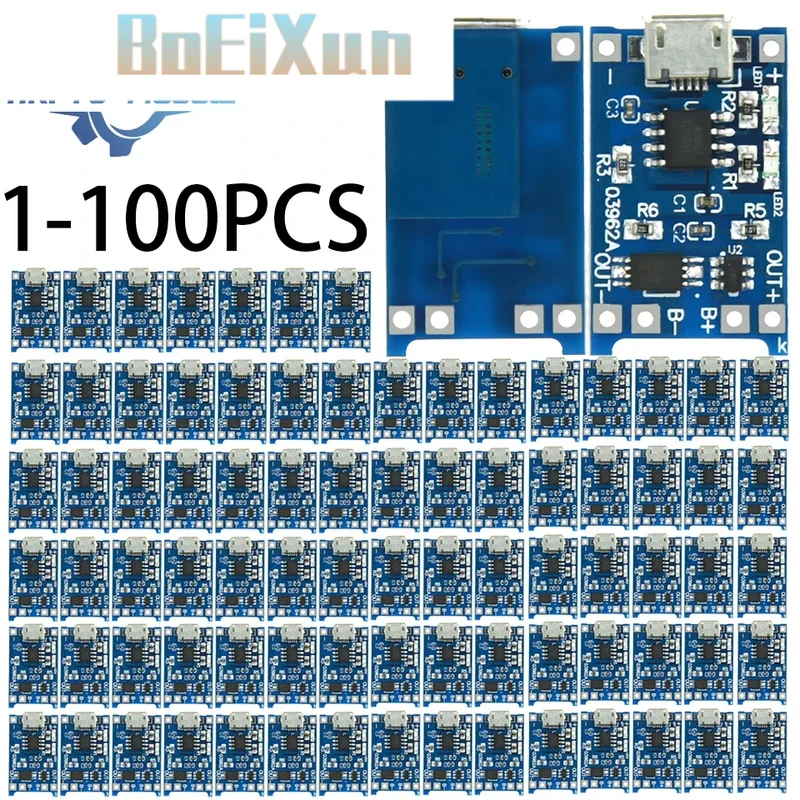 1-100PCS TP4056 1A Li-ion Charger With Overcharge/Over-Discharge Protection Micro USB Input For 3.7V Battery