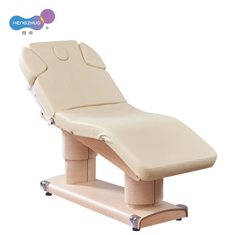 Mesa de masaje con elevación eléctrica, base de textura de madera, cama de salón, spa, con función de memoria, varios colores opcionales