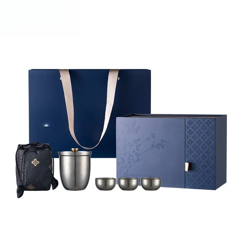 Tea set for outdoor travel Ultra-light portable tea maker One pot Three cups pure titanium  Teacup cover