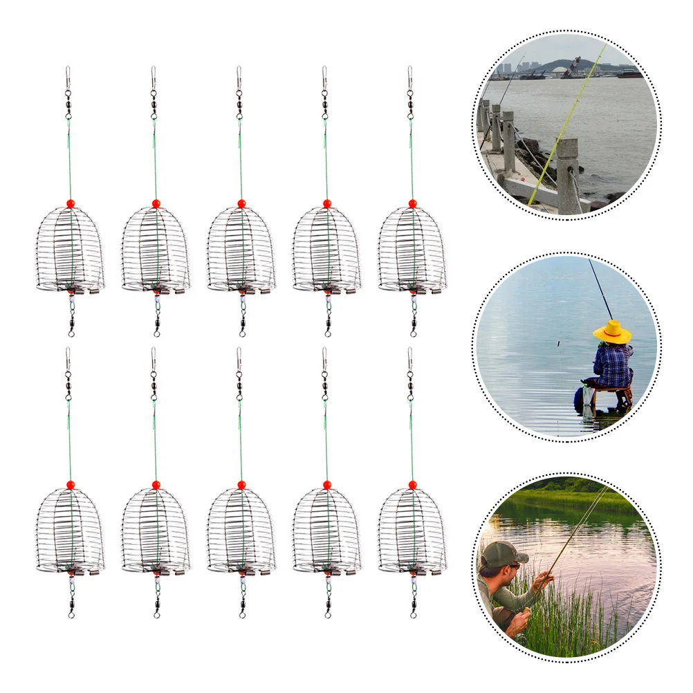 

10 PCS Fishing Accessories Metal Bait Cage Lure Feeder Silver Trap Basket Lures