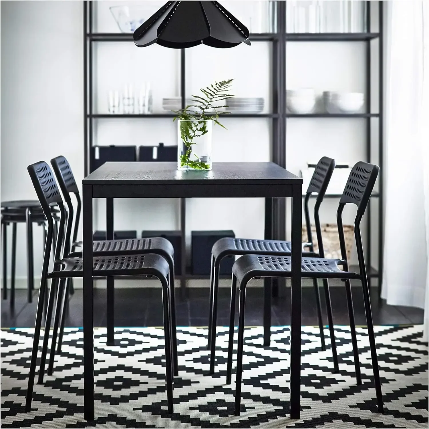 

z dining table 110*70 set with 4 chairs in Melamine with metal legs in powder coated, simplicity dining room set
