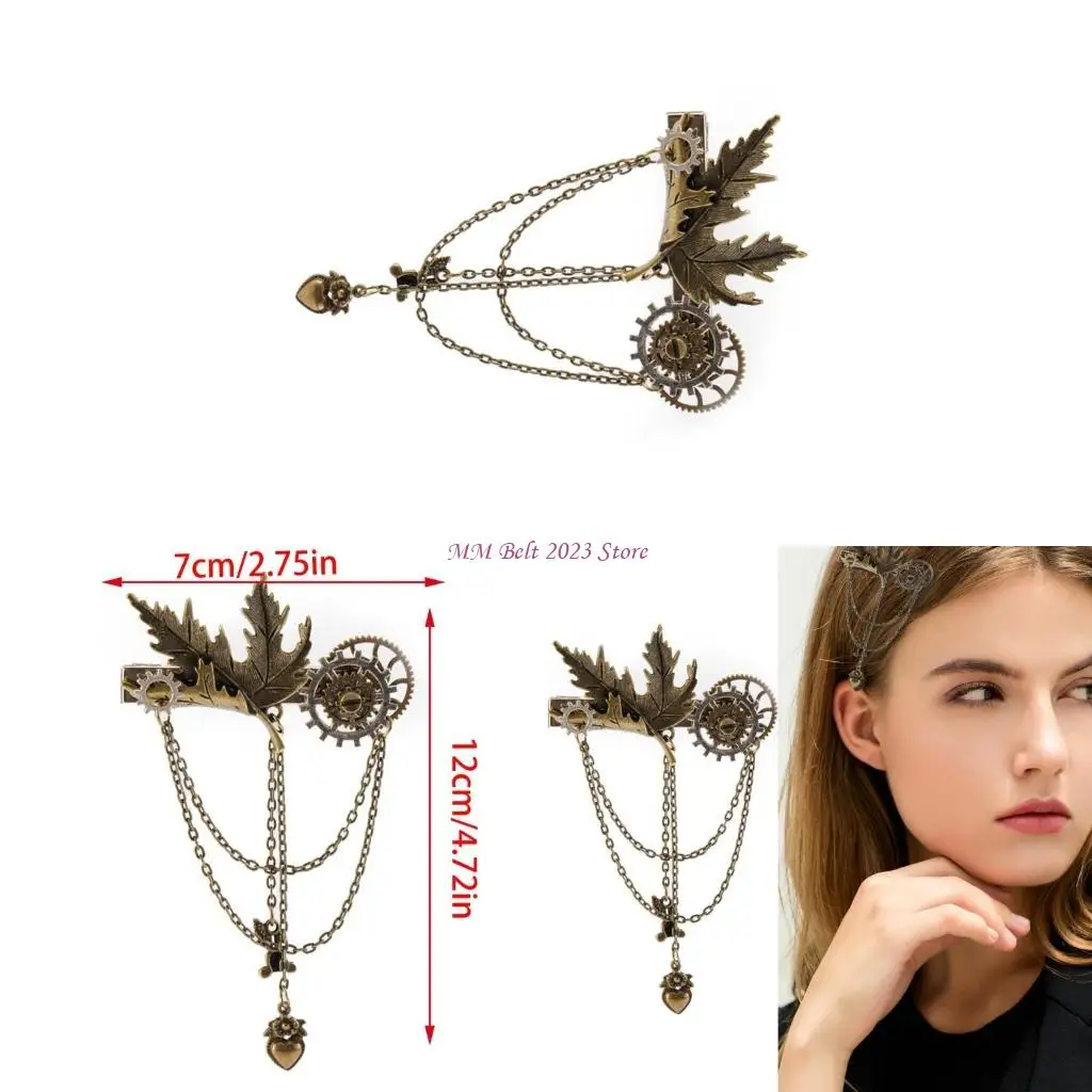

49ME Vintage Brooch Pin with Gear Steampunk Lapel Pin Hair Clip Halloween Hair Decors