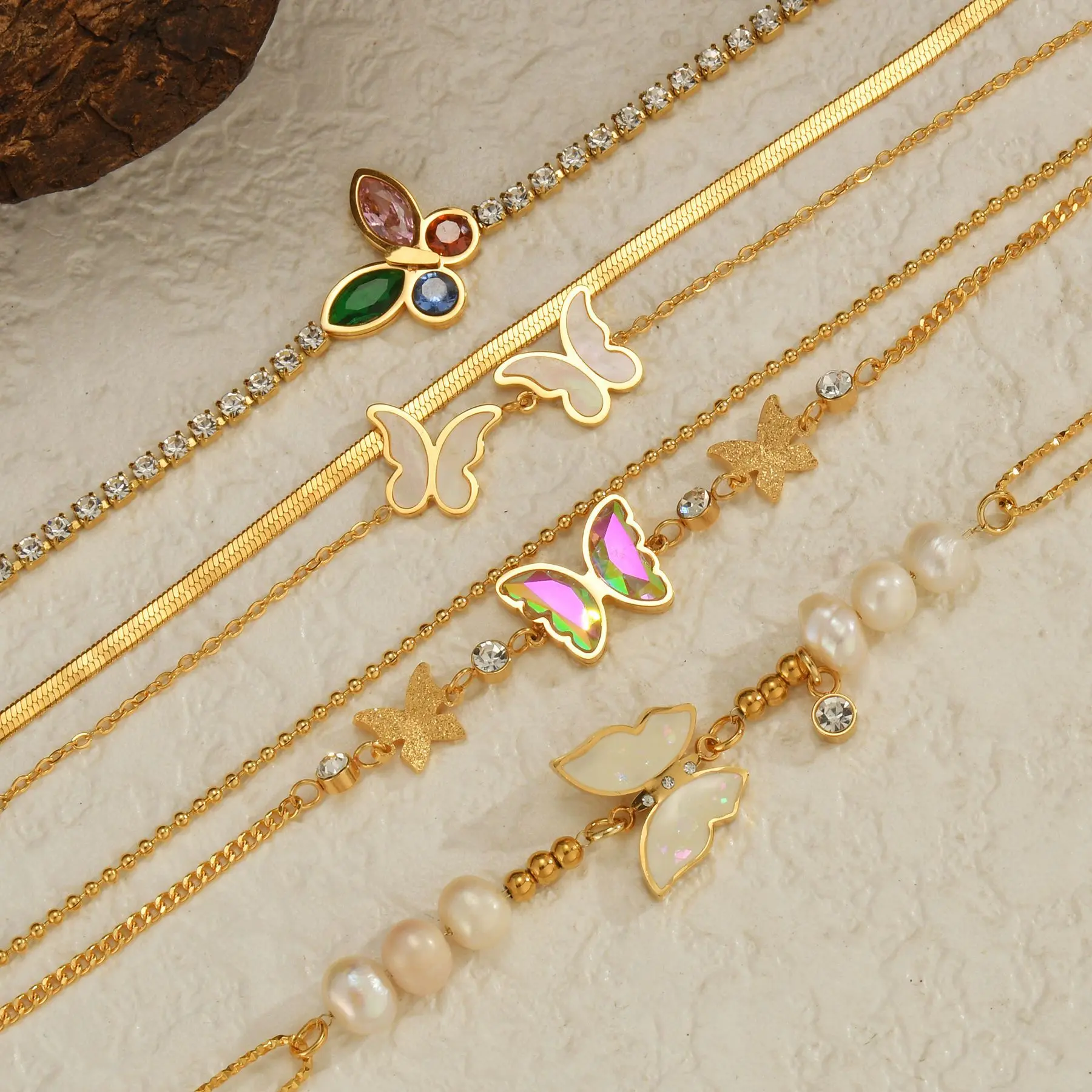 Kissmoon Trendy Stainless Steel Gold Color Exquisite Various Butterfly Bracelet for Womem Girl Brithday Jewelry Accessories Gift