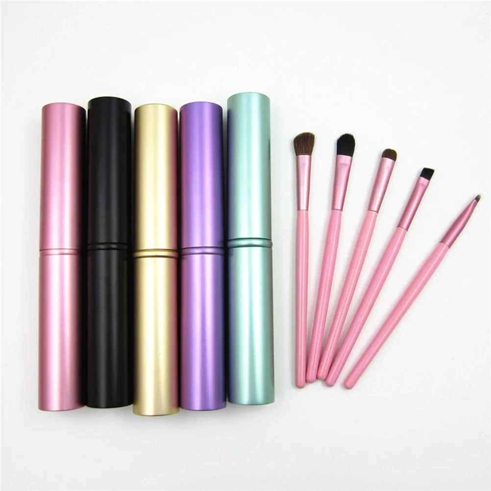 Kit de pinceaux de maquillage pour les yeux, 5 pièces, pinceaux à paupières à Long manche en Fiber naturelle, pour femmes et filles, ensemble de pinceaux de maquillage professionnels quotidiens