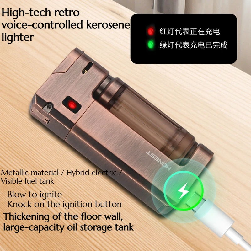 

Retro High-end Electric-hybrid Ignition Device Voice Control Large-capacity Electric Arc Creative Dift Men Cigarette Accessories