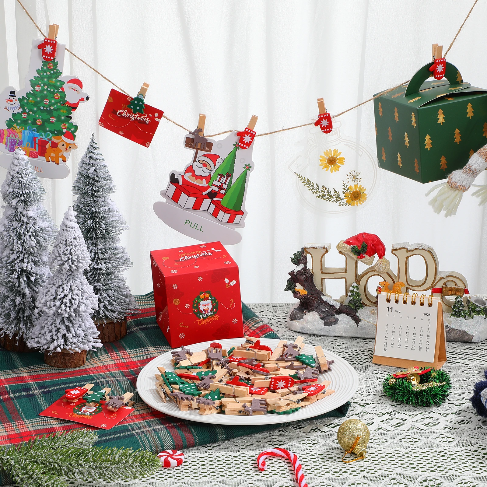 

60pcs Christmas Wooden Clips Mini Natural Wooden Clothespins For Photo Paper Holder Diy Craft Decor Party Home Bedroom