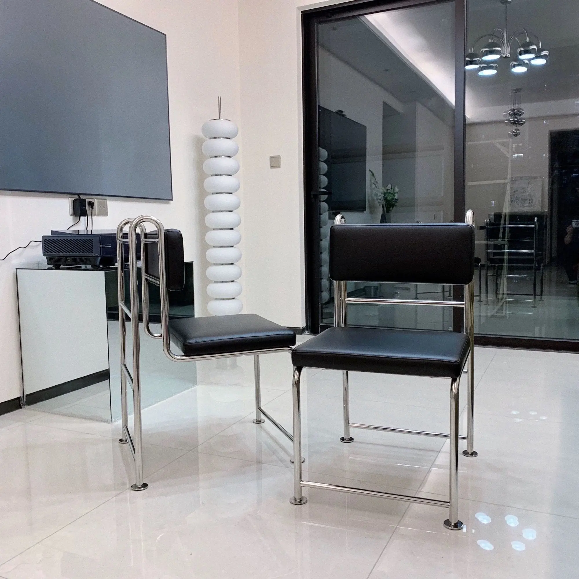 Creative Furniture Living Room Chair Designer Stainless Steel Leather Soft Package Chair Dining Chair Living Room Backrest Leisu