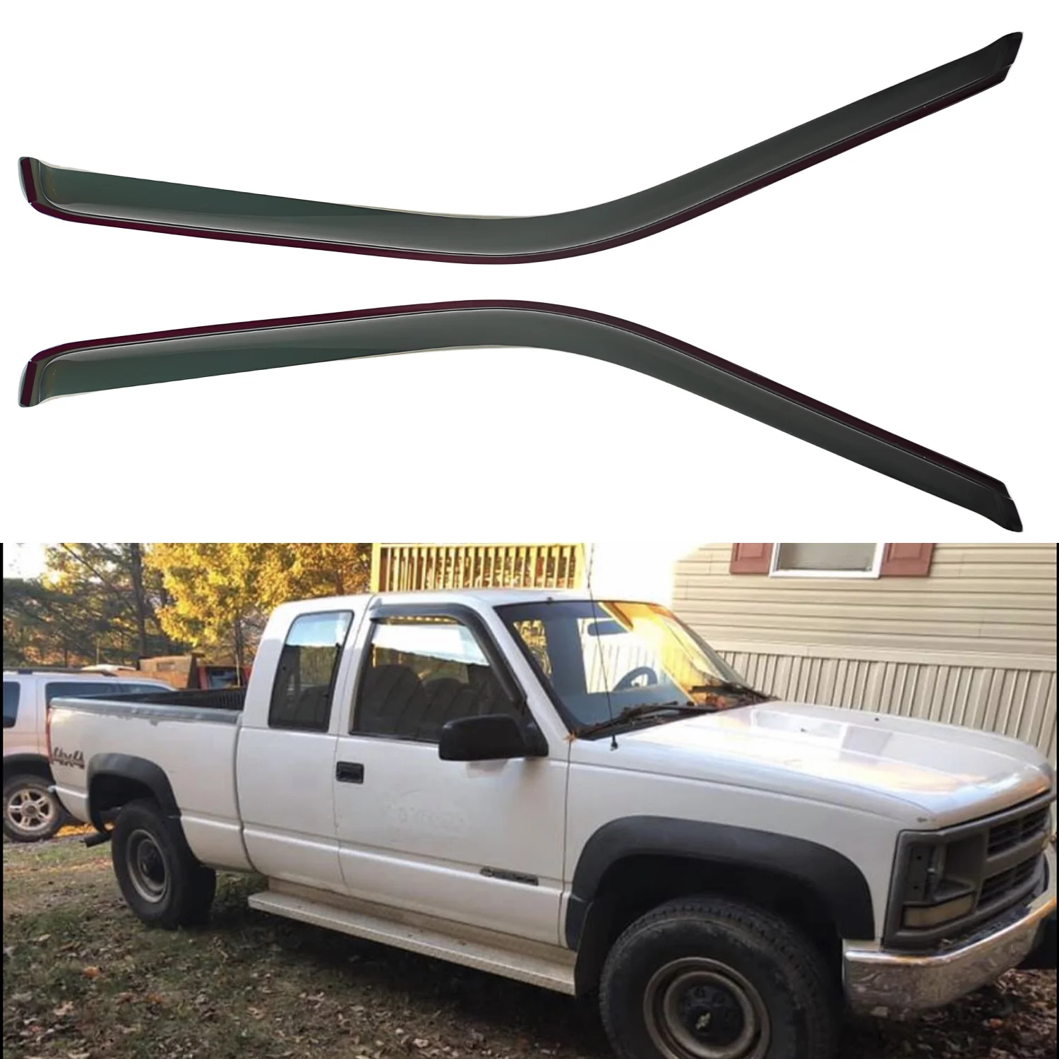 

For Chevrolet C1500 K1500 1988-1999 Tinted Wind Deflectors Outer Mount 2pcs Set No Drain Channel 1.5MM Thick Boxed