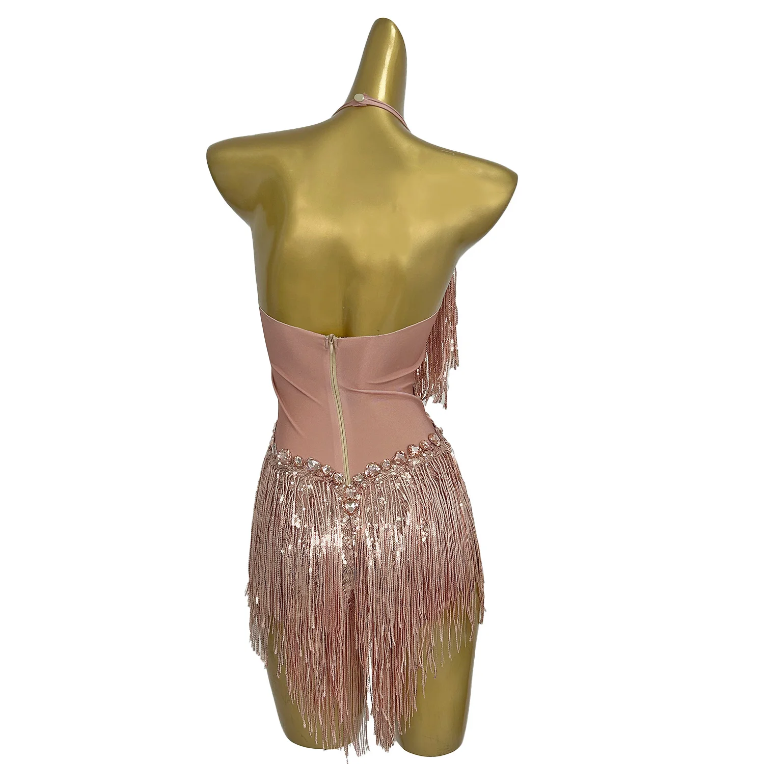 Shuye Champagne Fringed Latin Dance Talent Performance Suit Female Group Backing Dance Leotard Nightclub Performance Jumpsuit