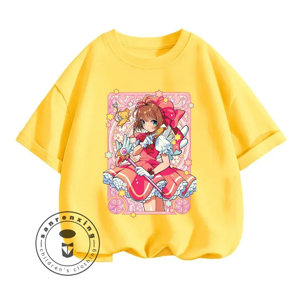 2024 Cartoon Cardcaptor Sakura Children Boys and Girls New Youth Retro Fashion Brand Pure Cotton Summer Kawaii Cute T-shirt