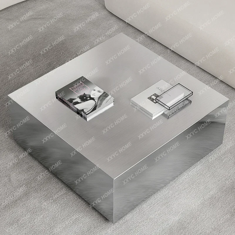 AAIndustrial Style Light Luxury Modern Minimalist Square Coffee Table Creative High-end Stainless Steel Coffee Table