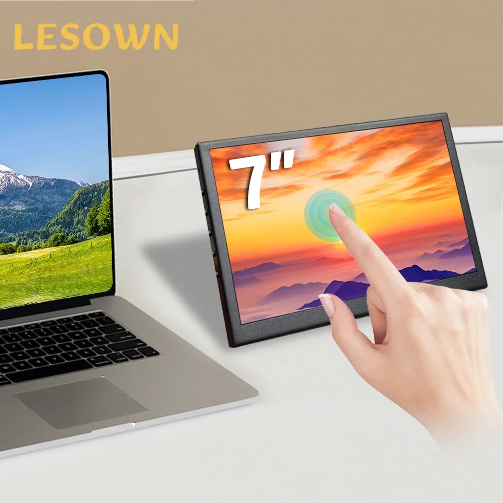 LESOWN 7 inch Small Monitor PC Laptop Secondary Screen HDMI 1024x600 IPS Touch 7