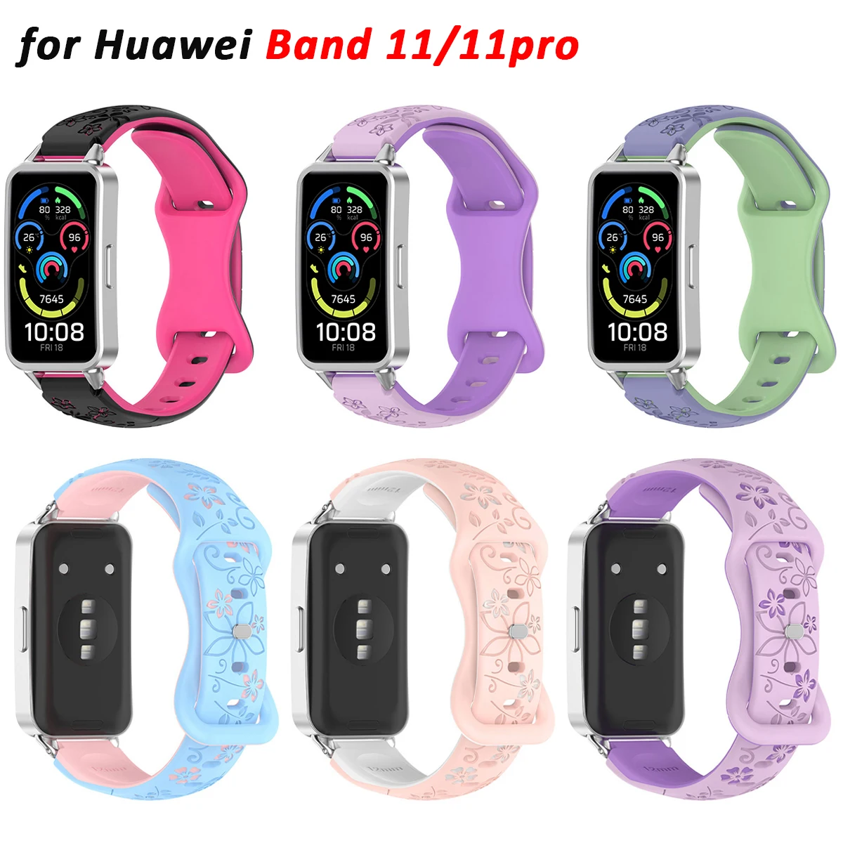Silikonarmband mit gravierten Blumen für Huawei Band 11 11 Pro Sportarmband für Huawei Watch Band 11/11PRO NFC Correa Damenarmband