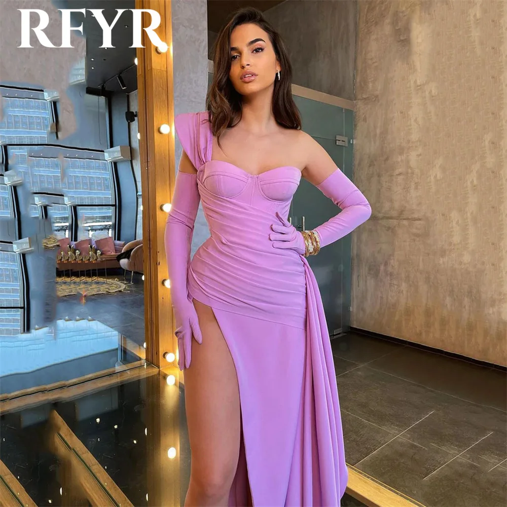 RFYR Purple Mermaid Prom Dress For Women One Shoulder Sweetheart Party Dress Sexy Stain Mermaid Evening Dress Side Split 프롬드레스