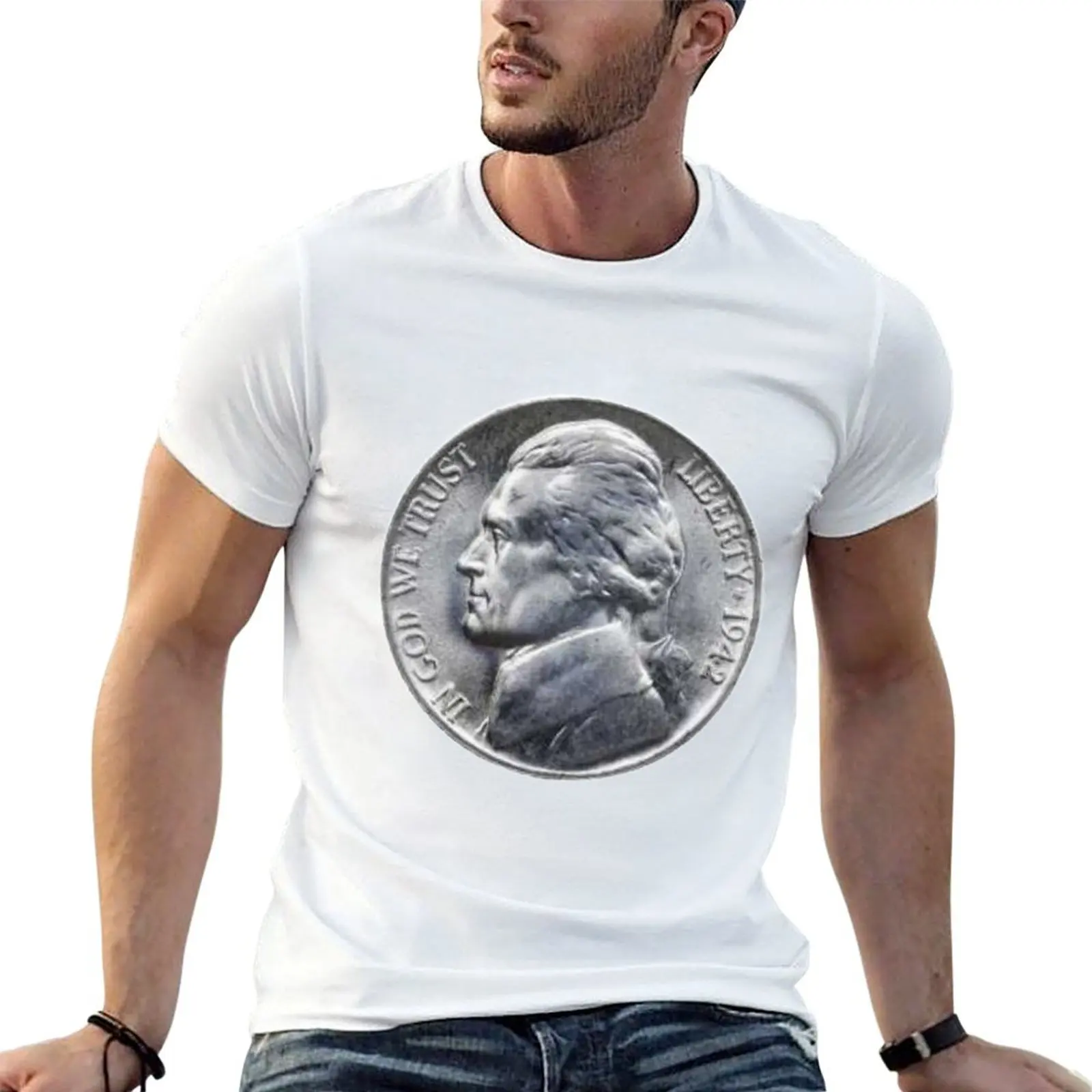 Camiseta Coin Monticello (Em Deus confiamos) camisetas engraçadas com humor negro camisetas engraçadas masculinas
