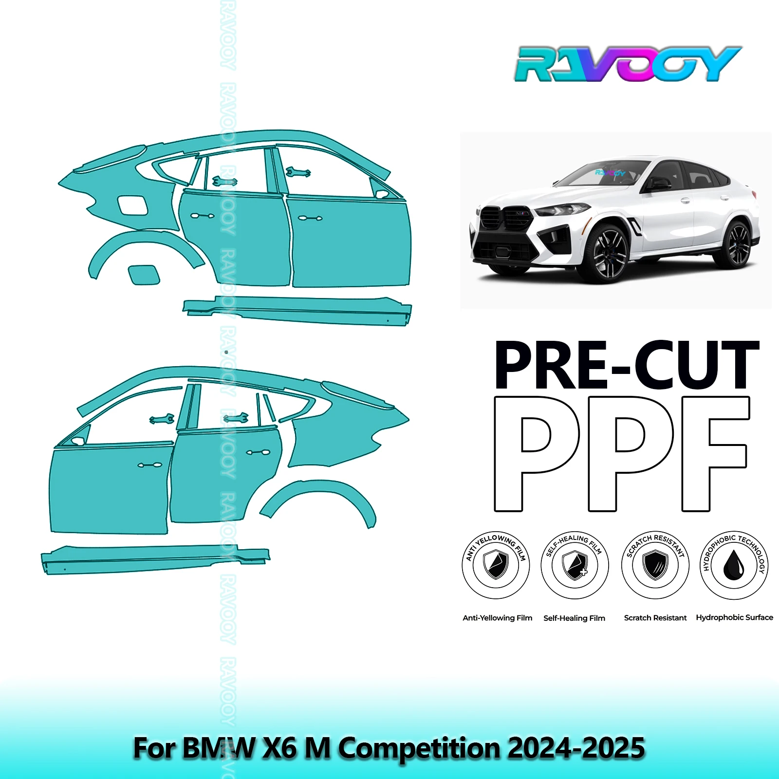 

For BMW X6 M Competition 2024-2025 8.5mil Clear Matte Pre-Cut PPF Door & A/B Pillar Kit TPU Paint Protection Film Set