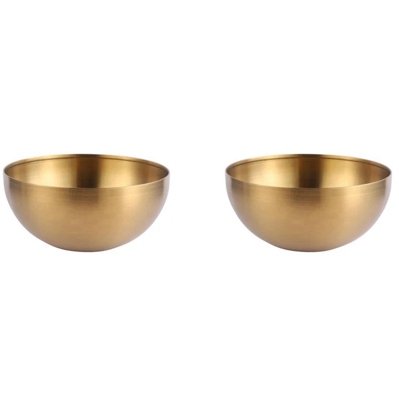 2 tazones de acero inoxidable de gran capacidad para ensalada, tazón coreano para sopa, arroz, fideos, Ramen, contenedor de comida de cocina, dorado, 20x9cm