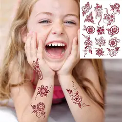 Waterproof Henna Tattoo Sticker for Hand Temporary Tattoos Small Size Mehndi Fake Tattoo for Hand Girl Body Art Brown Henna