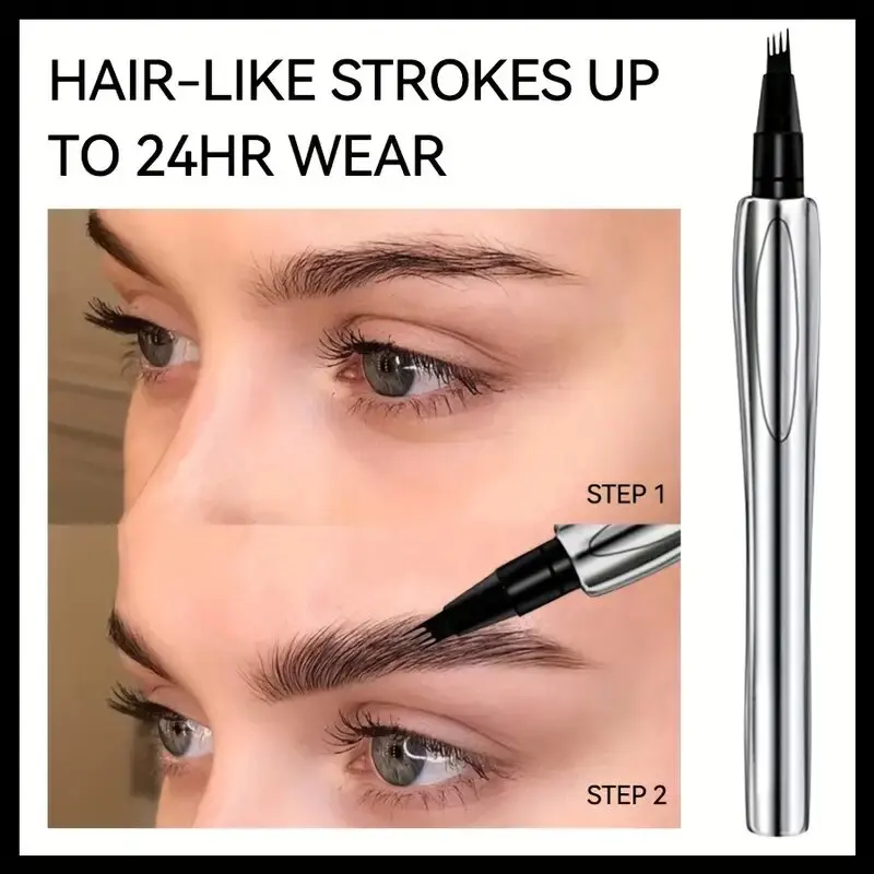 2-piece set, waterproof and sweat resistant four pointed eyebrow pencil+double head eyebrow brush spiral brush - long-lasting an