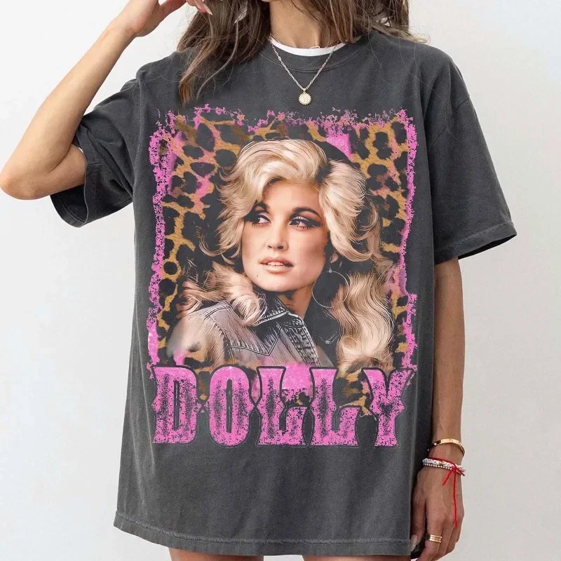 Dolly Parton Retro Tee 80s Country Music Short-sleeved T-shirt Men's T-shirt Harajuku Four Season Popular Unisex Cotton T-shirt