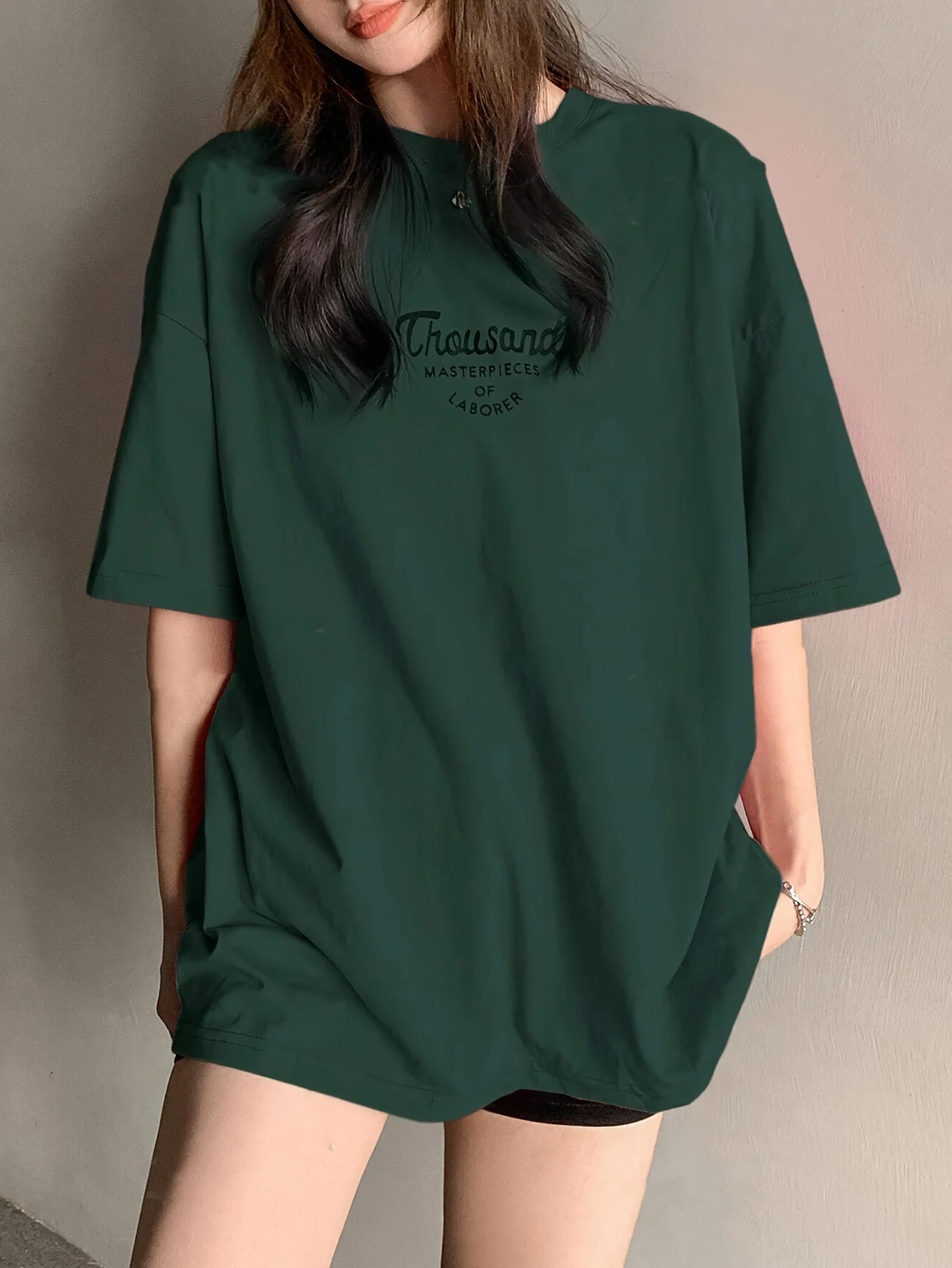 English Letter Printed Fashionable T-shirt, Casual Round Neck, Comfortable, Elegant, Chic, Home Wear, Personalized Top