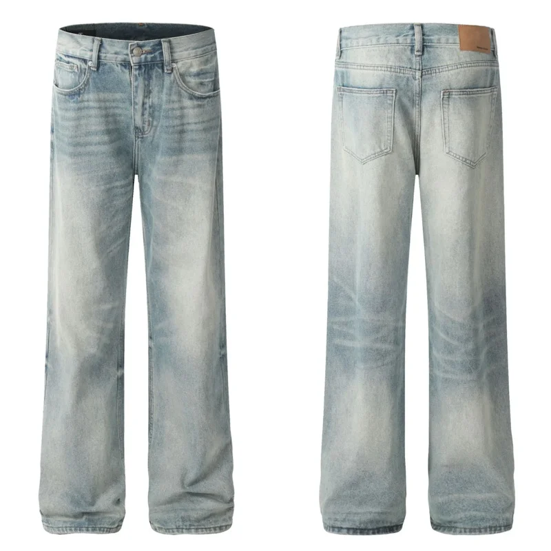 

HELLOMARCEL High Quality Wholesale Men Jean Pants Trousers High Street Wear Acid Wash Luxury Men Straight Denim Pants