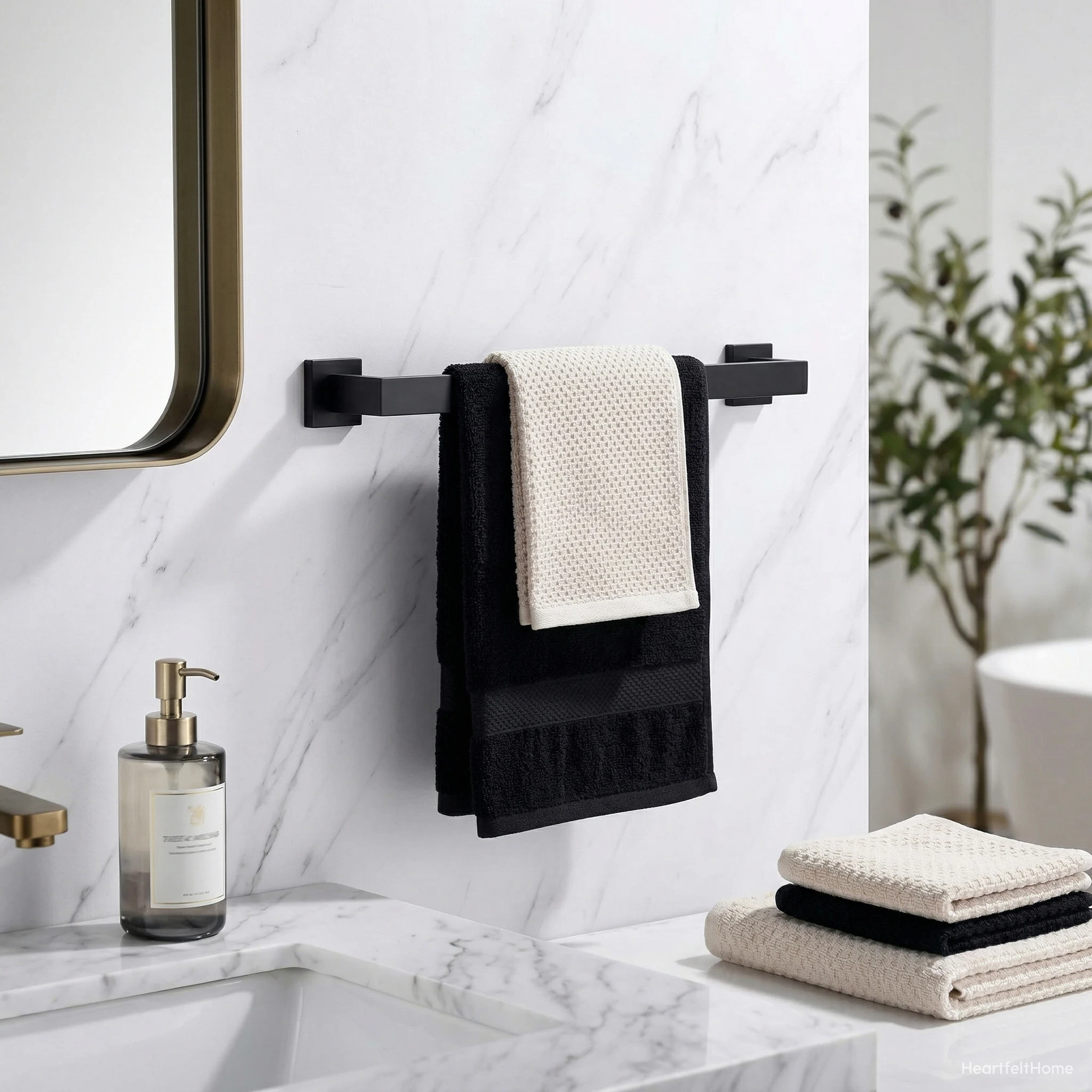 Bathroom Stainless Steel Towel Rack Durable Space Saving Design For Kitchen Matte Black Shelf Robe Hook Hanger Bathroom Hardware
