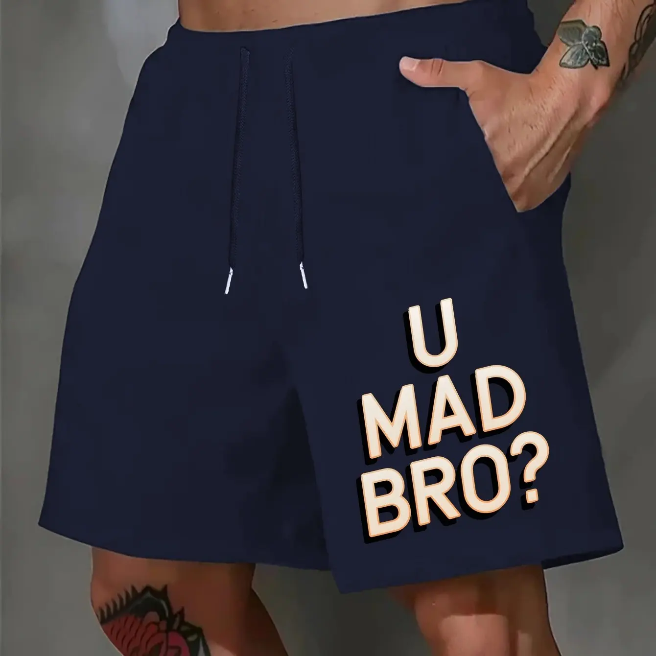

Men's Casual Shorts with Eye-catching "U MAD BRO" Print - Elastic Waistband, Lightweight and Breathable for Summer Sports